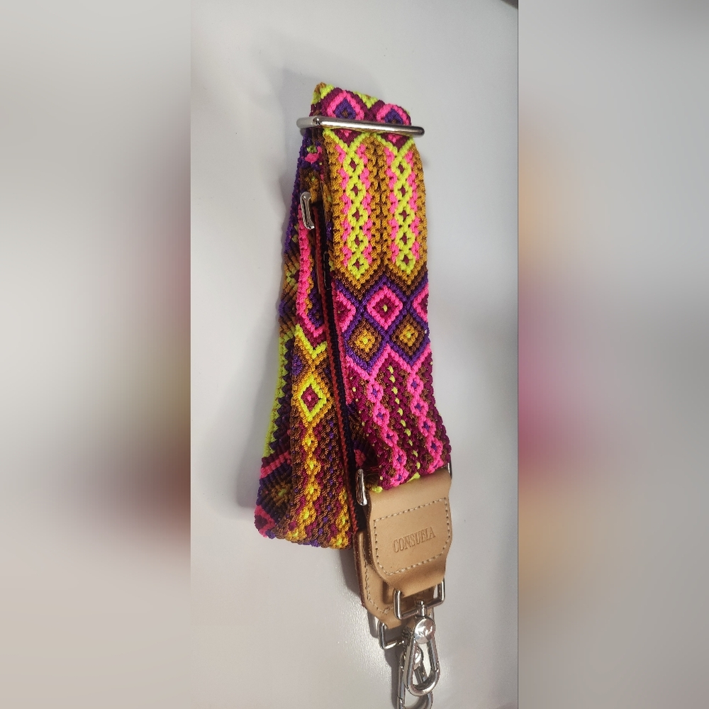 Consuela Neon Pink Yellow Purple Woven Crossbody Strap